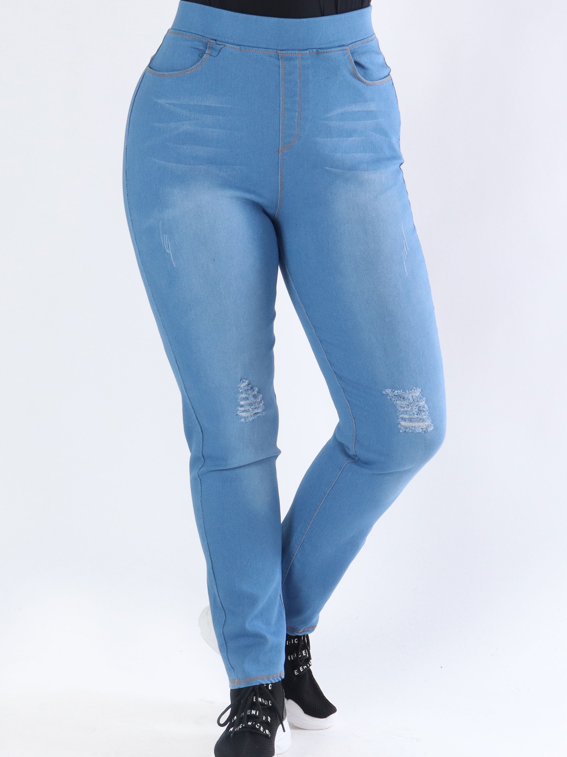 Samira - Svarta leggings i jeanslook med slitage på benen